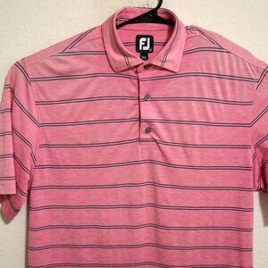 FootJoy Shirt Mens Medium Short Sleeve Golf Performance Polo Pink Black Striped